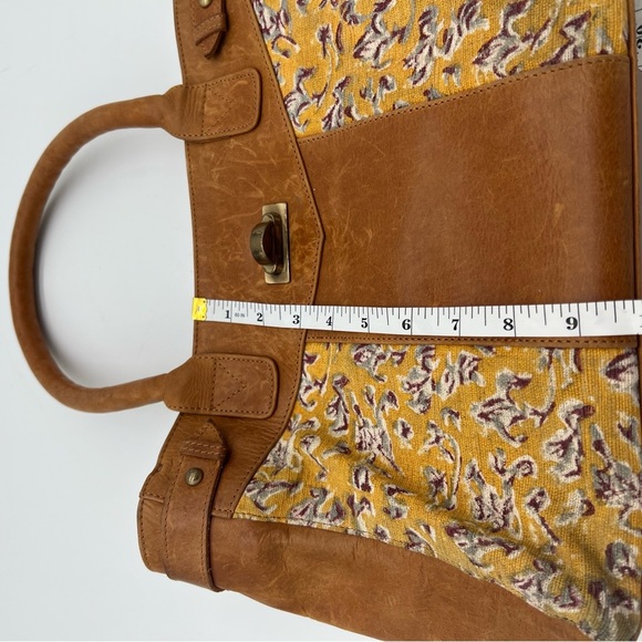 JOYN Canvas & Leather Satchel Tote Bag – Yellow Floral Print –Handmade Fair Trad - Picture 9 of 10
